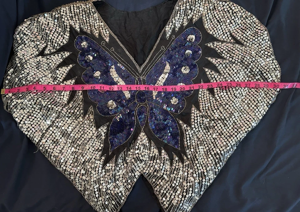 Vintage 70s / 80s Retro Disco Beaded Sequin Butterfly Silk Top FREE SIZE GUC - Image 4 of 4