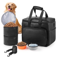 Dog Travel Bag, Leather Travel Pet Bag Set for Dog and Cat, Airline Approved ...