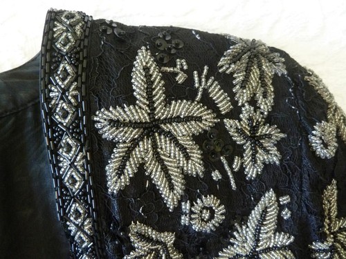 Vtg 80s Diane Freis Black Lace Silver Beads/Sequins Silk Lined Evening Jacket S - Picture 8 of 24