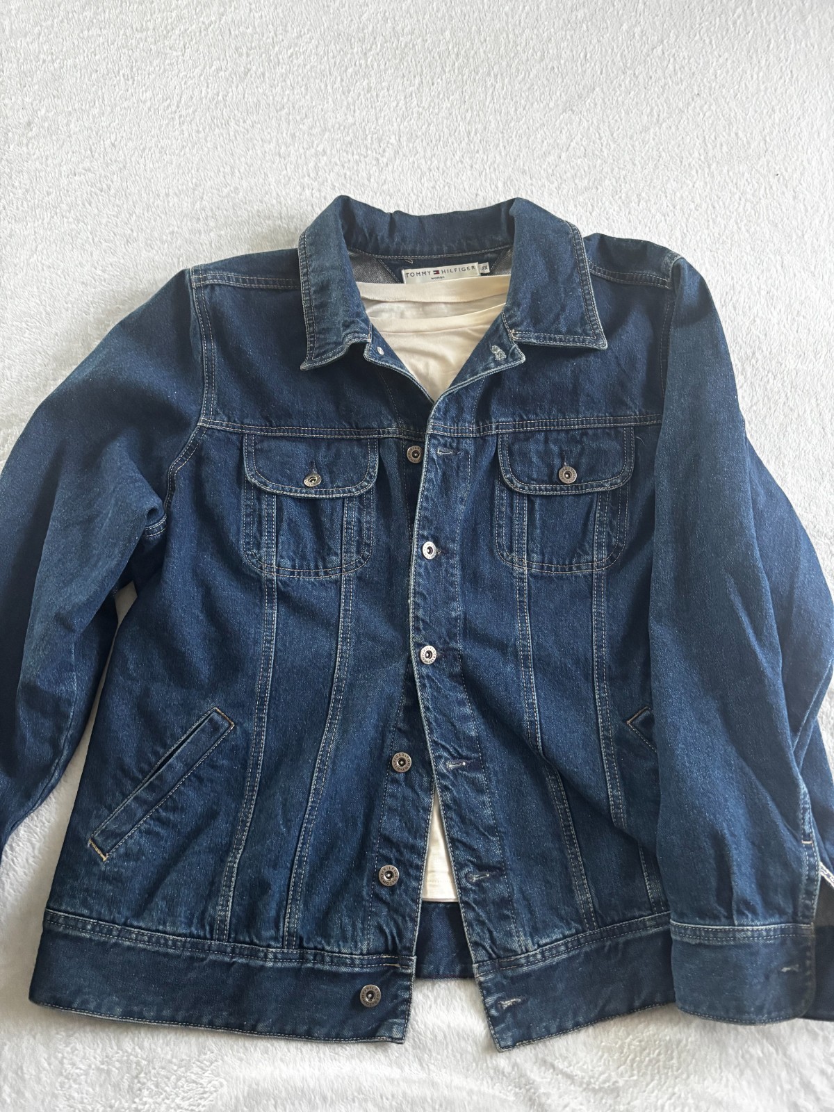 Vintage Tommy Hilfiger Women’s 2X Denim Jacket Dark Wash Y2K 2003
