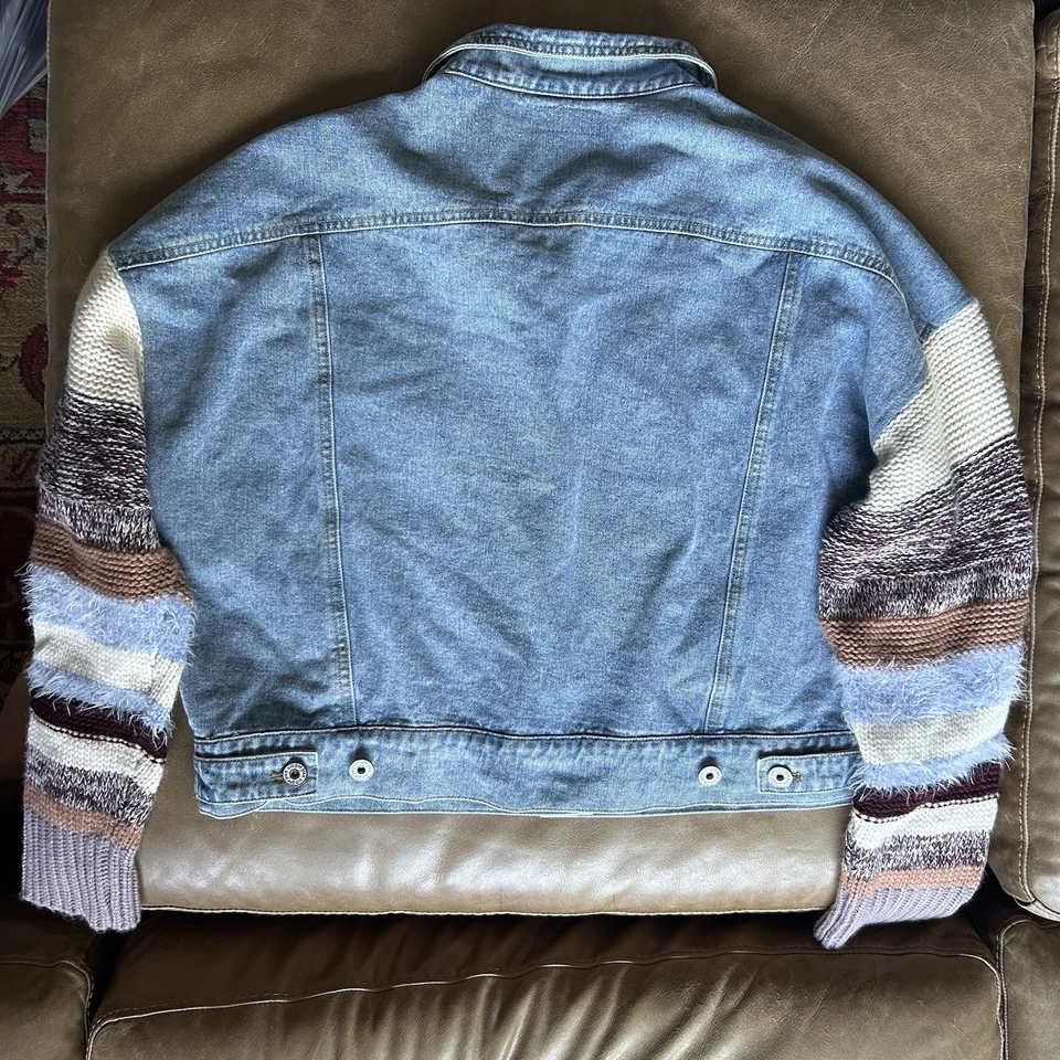 Chaqueta de Jean Umgee Denim Para Mujer L Grande Tejido a Rayas Suéter Mangas Boho Moda Foto 4 de 4