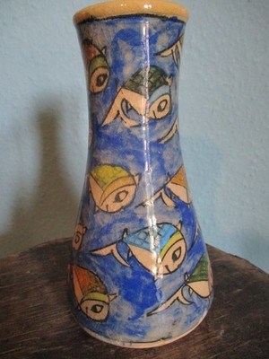 Handbemalte Vase Keramik Fische Persien oder Türkei - Iznik - Qajar - ca 20 cm