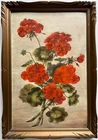MARIE HACKETT AUSTRALIAN FRAMED OIL "BUNCH OF RED GERANIUMS" 1950