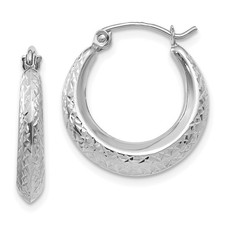 14K White Gold Textured Hollow Hoop Earrings L-19 mm, W-18 mm