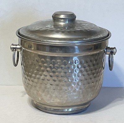 Vintage Metasco Italy Hammered Aluminum Ice Bucket + Lid MCM Round Handles