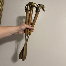 Vintage Brass Mallard Duck Head and Wood Shoe Horns LOT OF 3