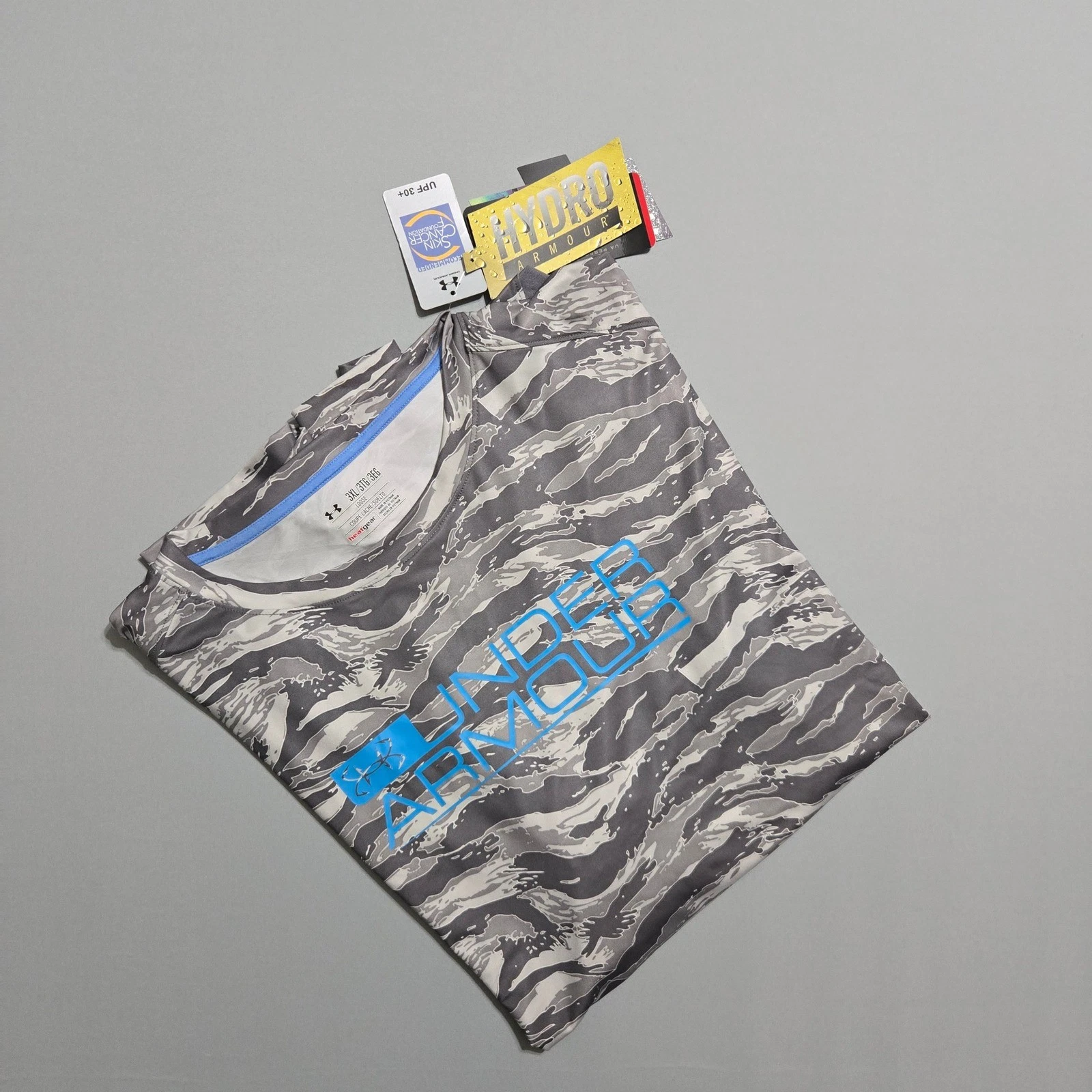 Under Armour HeatGear Hydro Shirt Mens 3XL Camo Loose Performance UPF 30+ Logo