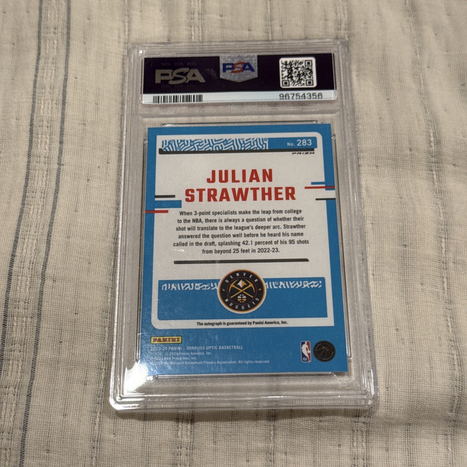 2023 Panini Donruss Optic Julian Strawther Rookie Auto PSA 10 #283 Fast Break 🔥 view 2