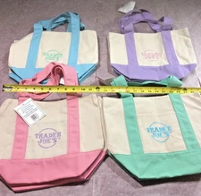 TRADER JOE'S New w/Tags Mini PASTEL Canvas Tote Bag SET of 4 - 2025 Limited