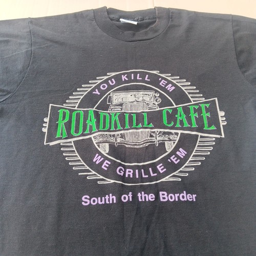 Vintage 80s ROADKILL CAFE Menu T-Shirt L Single Stitch South Of The Border EUC  - Bild 1 von 19