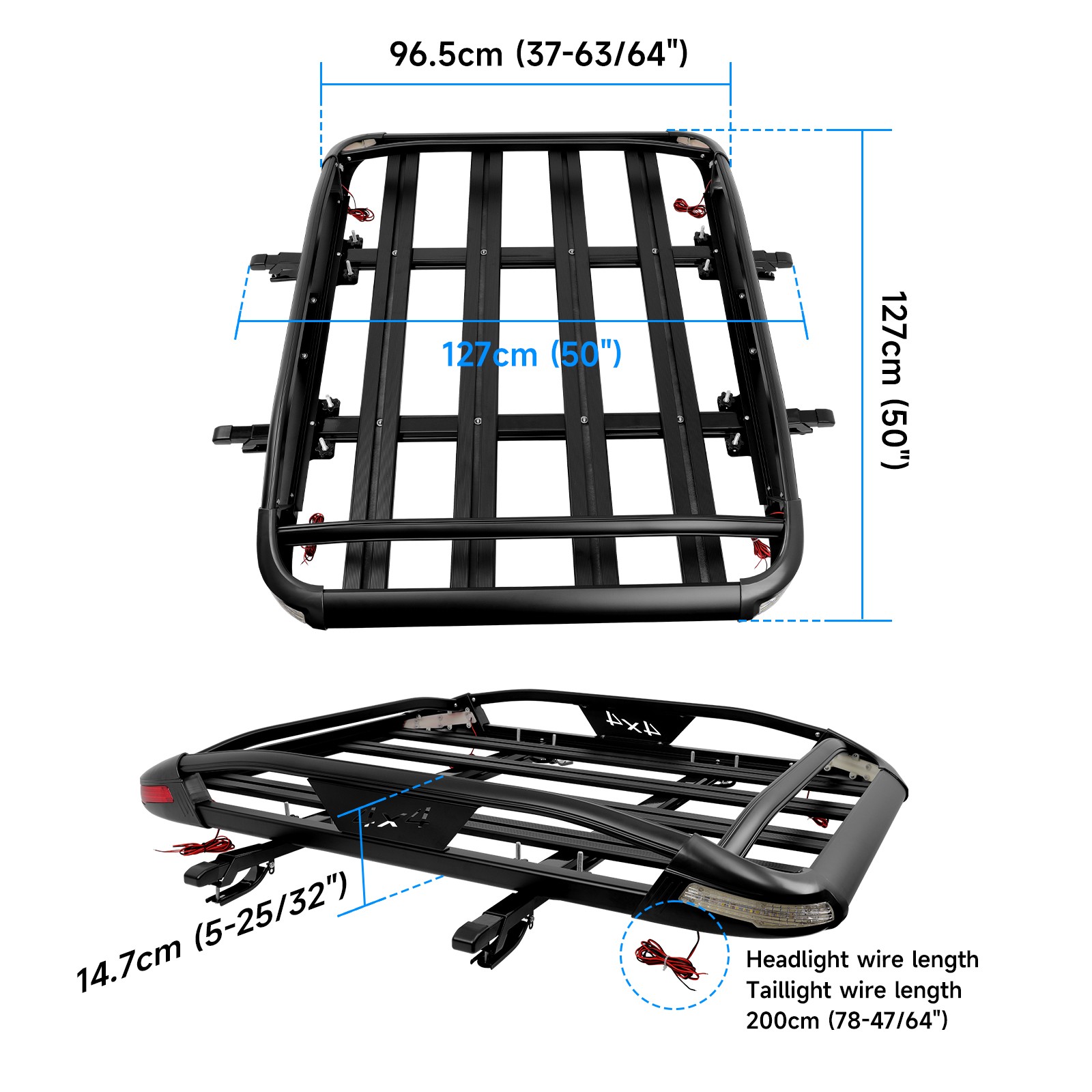 For Honda Element EX LX 50'' X37" Roof Racks Cargo Basket Cross Bars w/LED Light