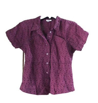 Vintage Byblos Eyelet Blouse Womens 42 US 8 Red Cotton Button Front Italy