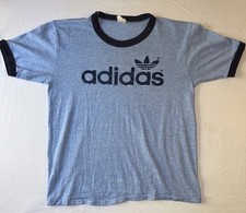 Vtg 1970s 80s ADIDAS Trefoil Ringer T-Shirt Sz M Spell Out Single Stitch USA
