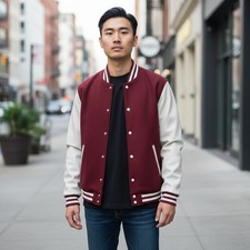 Custom Maroon Varsity Jacket Leather Sleeves  Personalized Letterman Jacket