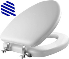 Padded Toilet Seat with Chrome Hinges Soft Vinyl over Wood Core Seat White NEW