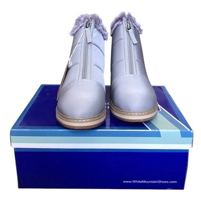 White Mountain Tamarin Puffer Ankle Booties Light Gray Faux Fur Cozy 7.5 NWB