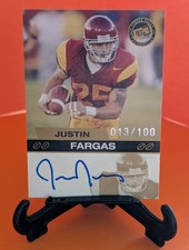 # /100 Gold 2003 Press Pass Justin Fargas Rookie On-Card Auto (#, AU, RC). rookie card picture