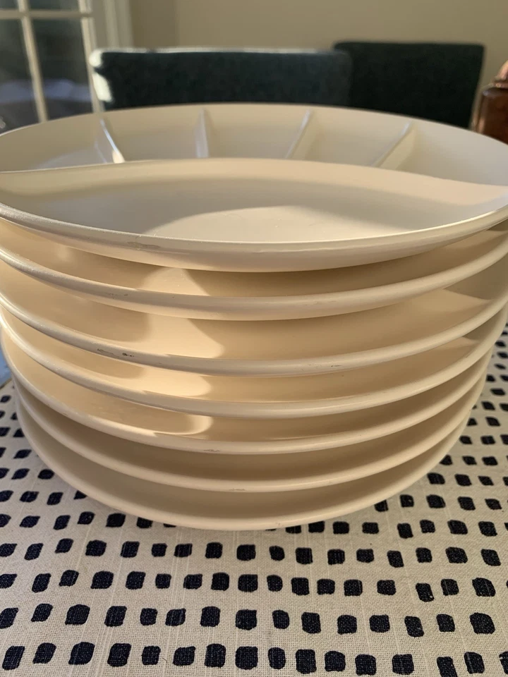 Ceramic Matte Divided Sushi Fondue Plates 9.25” Off White Vintage Lot 7 - Image 2 of 4