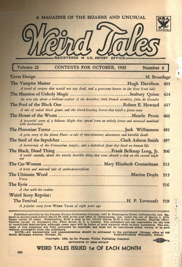 Weird Tales Pulp 1st Series Oct 1933 Vol. 22 #4 PR TRIMMED - Image 3 of 3