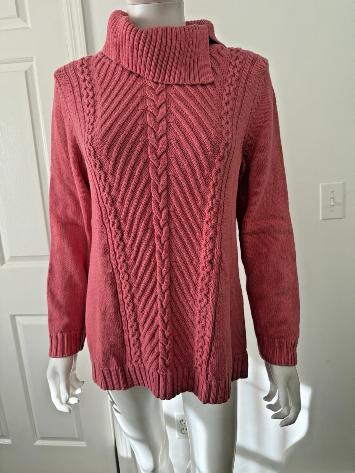 Talbots Split Collar Pullover Salmon Orange Cable… - image 2