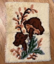 Vintage 70s Latch Hook Mushroom Rug Wall Hanging Retro Home Decor Mid Century