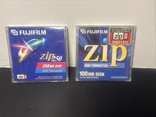 Lot of 2 FUJIFILM Zip 250MB 100MB Disks IBM Formatted New Sealed