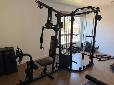 GMWD HSM Multi Gym Smith Machine Power Rack Cable Crossover 121 lb Weight Stack