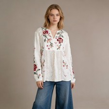 NWOT Johnny Was Embroidered Floral Top Tunic Shirt Blouse Boho Chic Sz XL
