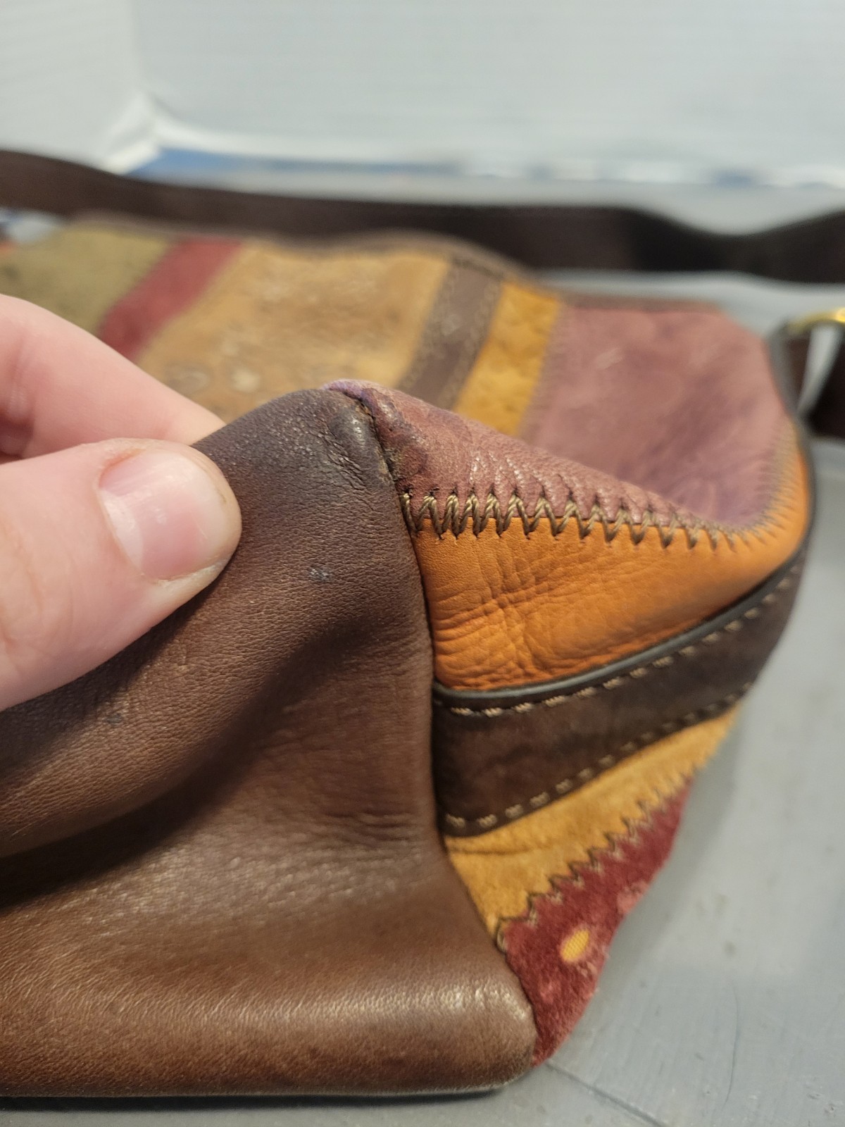 Fossil Patchwork Suede Shoulder Bag Multicolor Mi… - image 8