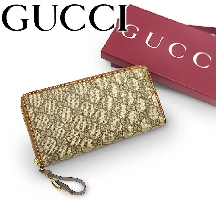 Portefeuille long GUCCI GG emblème fermeture éclair ronde GG Supreme Leathe