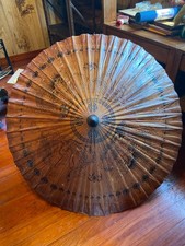 Antique Vintage Paper Bamboo Oriental Chinese Dragon Parasol Umbrella