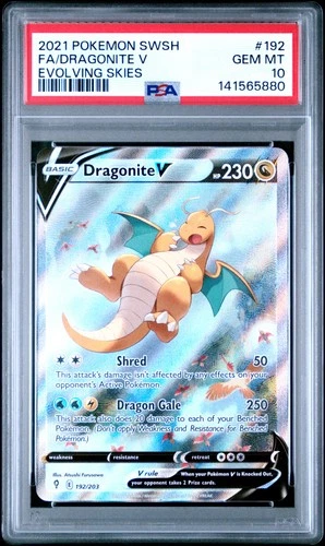 2021 POKEMON SWORD & SHIELD EVOLVING SKIES #192 FULL ART/DRAGONITE V PSA 10