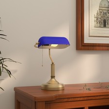 Banker's Table Lamp w/ Antique Bronze Tone Base and Glass Shade
