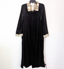 CINEMA ETOLIE Robe Women's L Black Velvet Loungewear Pockets Trim Polyester Cozy