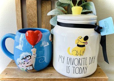 New Rae Dunn UP Movie Carl Ellie Heart My Favorite Day Is Today Canister Mug Set