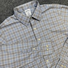 Brooks Brothers Shirt Men 16 6/7 Gray Blue Plaid Regent Non Iron Spread Collar