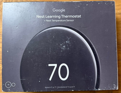 Google Nest Learning  Thermostat + Nest Temp Sensor - Polished Obsidian Dmg Box