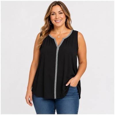 Lane Bryant Womens Blouse Size 22/24 Black V Neck Sleeveless NEW