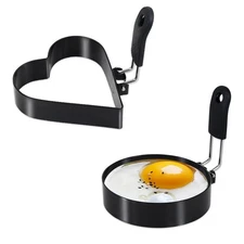 Round+Heart Egg Rings Set Stainless Steel Nonstick Cooking Mold with Handle