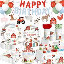215 PCS Farm Birthday Decorations Tableware Set Serves 25 Party Supplies