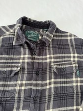 Woolrich Mens L Twill Thick Flannel Shirt Jacket Shacket Gray Plaid Cotton Logo