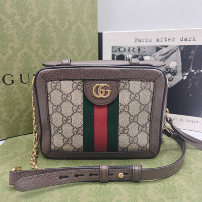 Pre-owned Gucci Ophidia GG Supreme Canvas Box Camera Bag Top Handle Web Stripe 