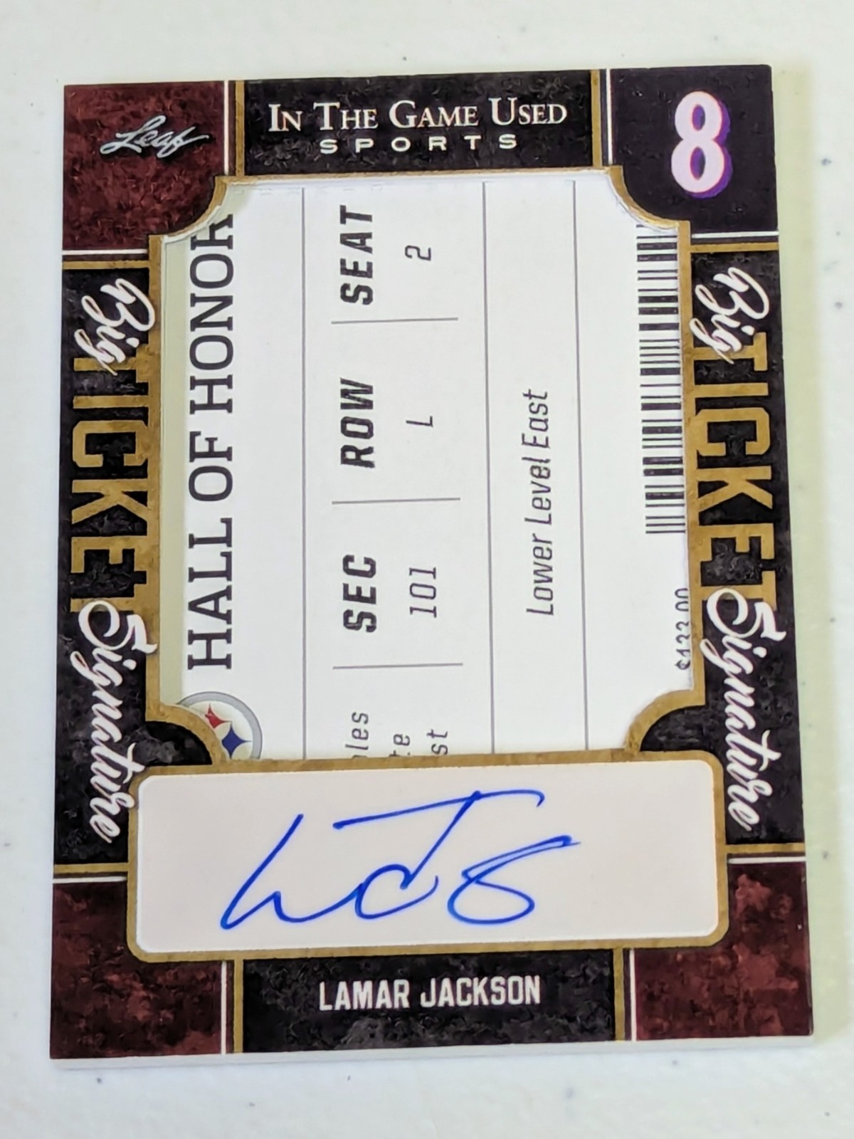 2022 Leaf In The Game Used Lamar Jackson Auto Autograph Game Tix Stub
