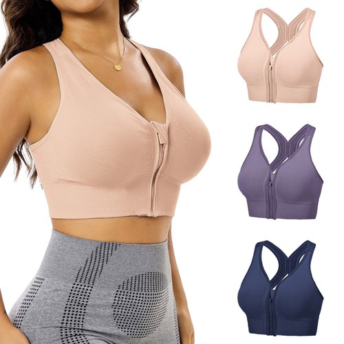3 Pack Zip Front Sports Bra Cross Back High Support Yoga Workout