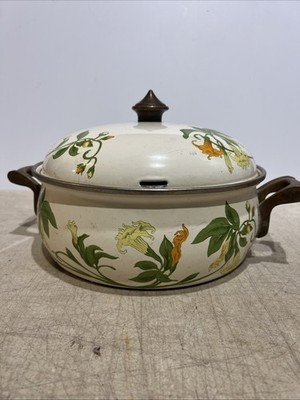ASTA Floral Enamel Cookware Old Amsterdam Brass Dutch Oven