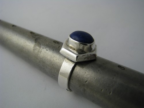 HANDCRAFTED STERLING SILVER RING LAPIS LAZULI STONE US Size 7 Italy c1960s Rare! - Picture 9 of 10