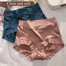Women's Silky Satin Panties High Waist Briefs Underwear Lingeries Breathable