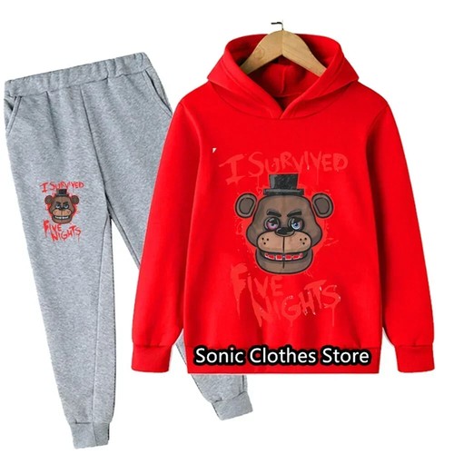 FANF Hoodie Set Kids 2pcs Five Nights at Freddy Cartoon Hooded +pants Tracksuit - Picture 10 of 32