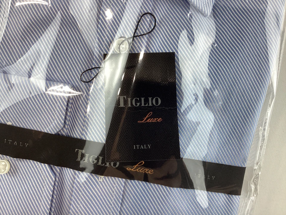 Mens Tiglio Lux Blue White Stripe Long Sleeve Button Down Cotton Dress Shirt NEW - Image 3 of 4