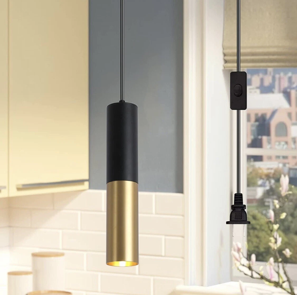Gold pendant light plug in outlet